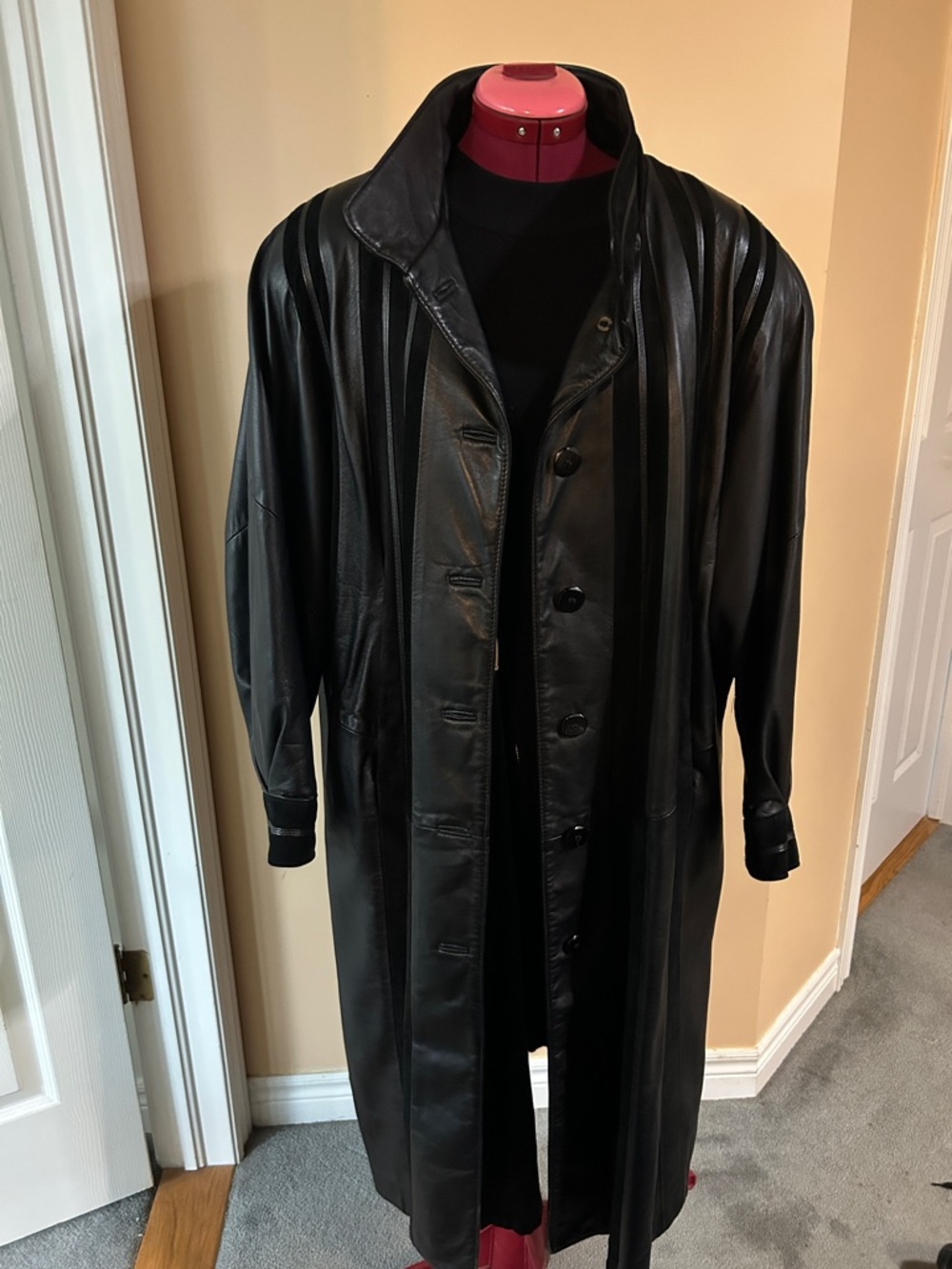 Women’s Black Leather Long Trench Coat